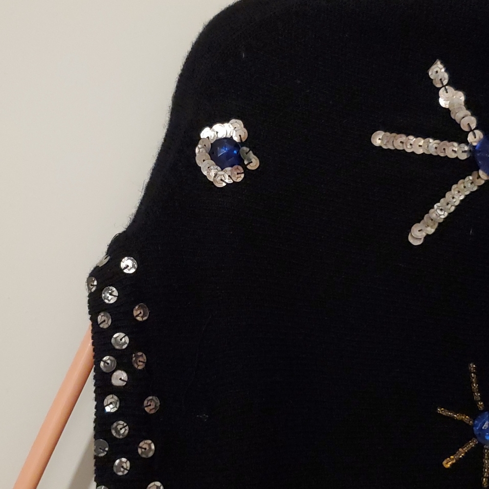 VINTAGE Black long sleeve lined cardigan bead rhinestone embellished Medium EUC - Picture 7 of 10
